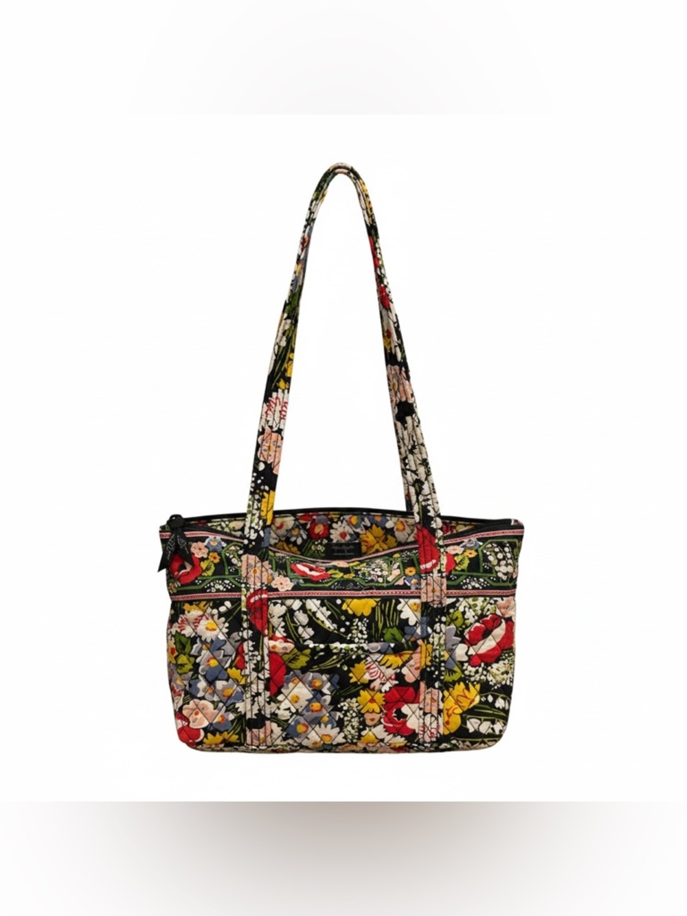 Vera Bradley Floral Quilted Tote - Black with Red, Yellow & Green